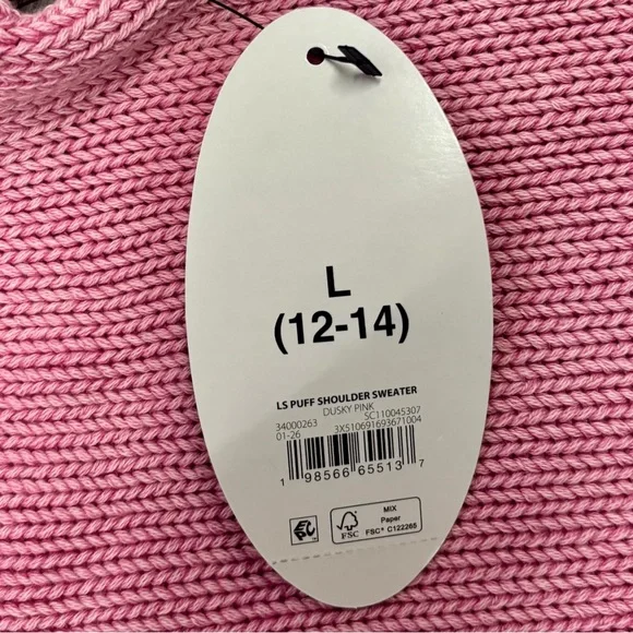 Scoop Women's Large Long Sleeve Puff Shoulder Sweater Acid Wash Dusky Pink NWT - Picture 7 of 11